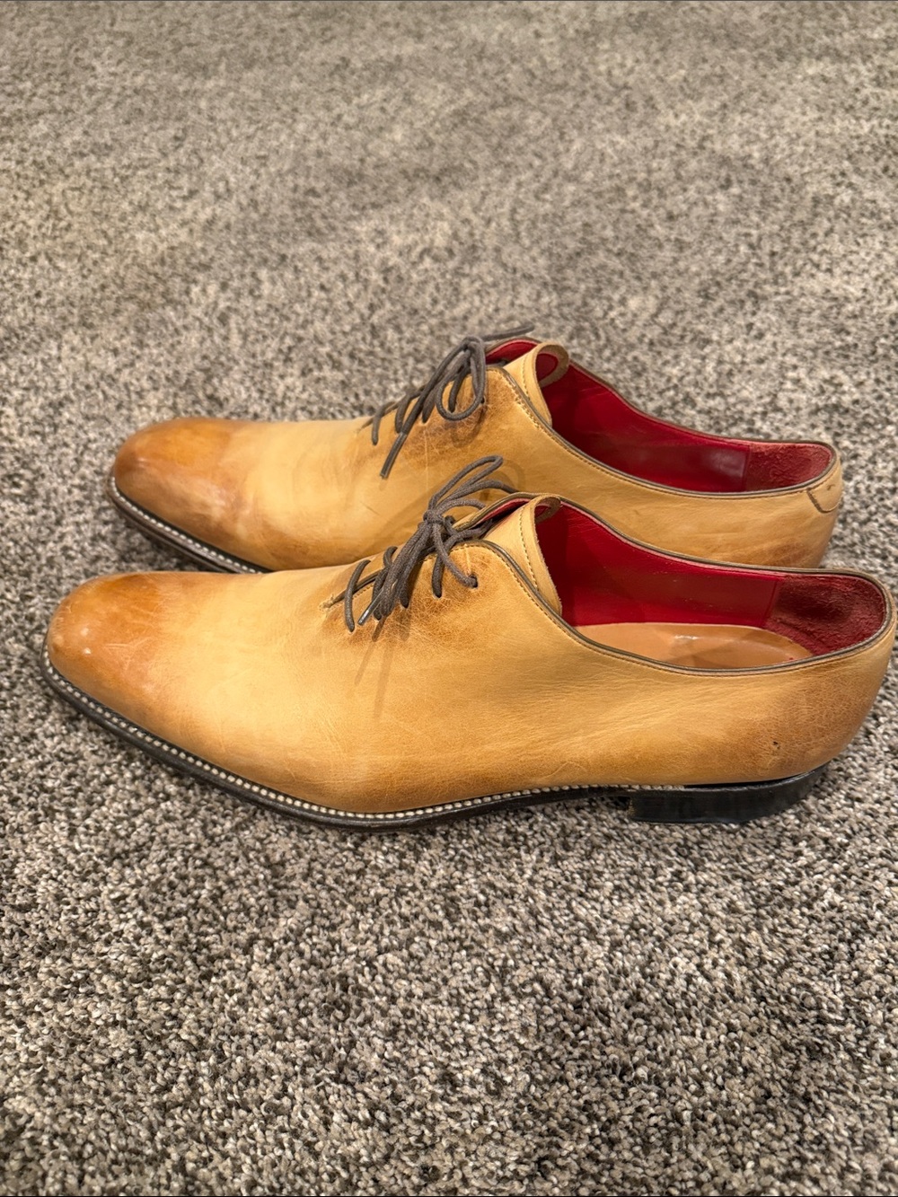 Bespoke Tan Leather Oxfords with Red Interior